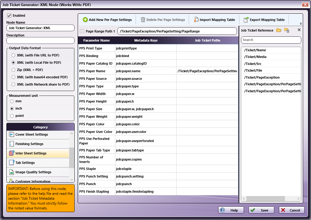 Job Ticket Generator: XML Node