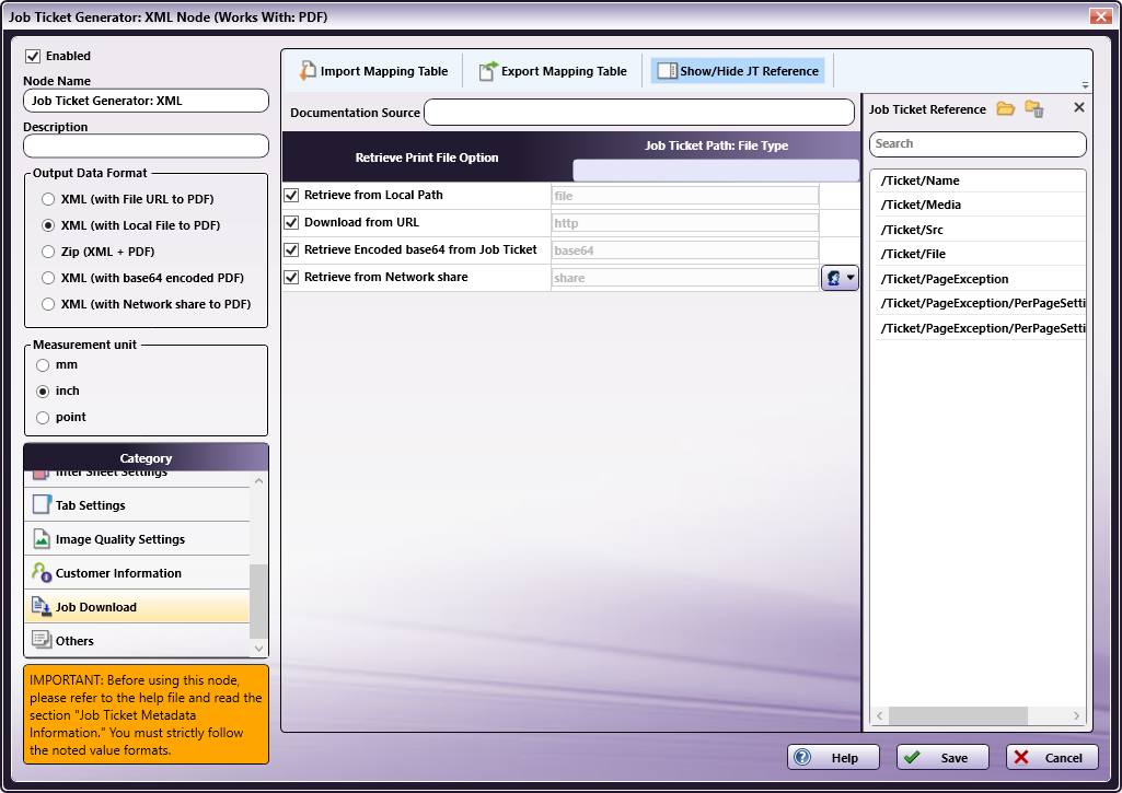 Job Ticket Generator: XML Node