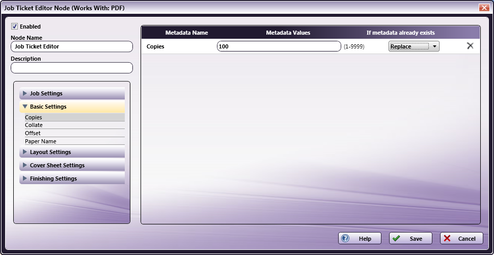 Job Ticket Generator: XML Node