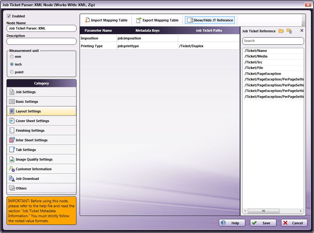 Job Ticket Parser: XML Node