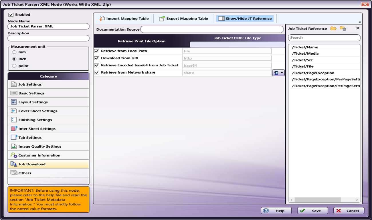 Job Ticket Parser: XML Node