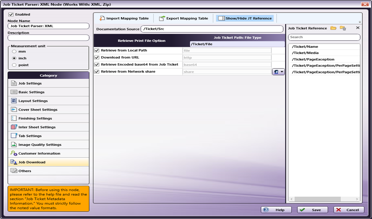 Job Ticket Parser: XML Node