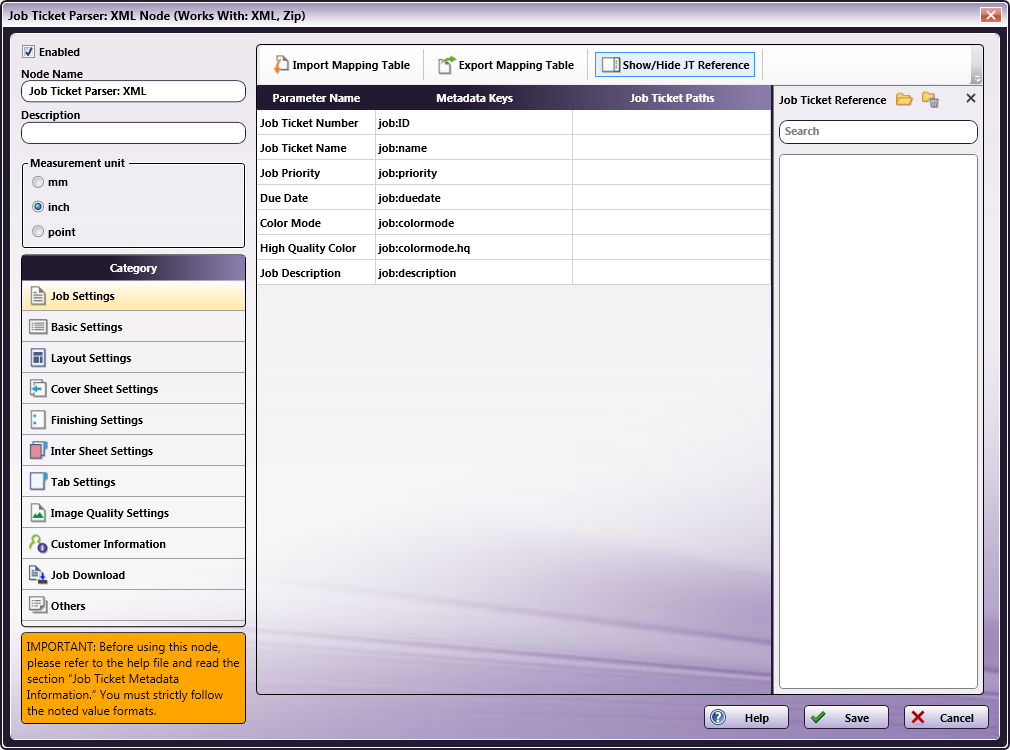 Job Ticket Parser: XML Node