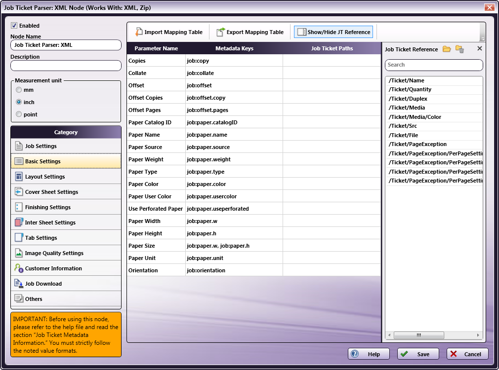 Job Ticket Parser: XML Node