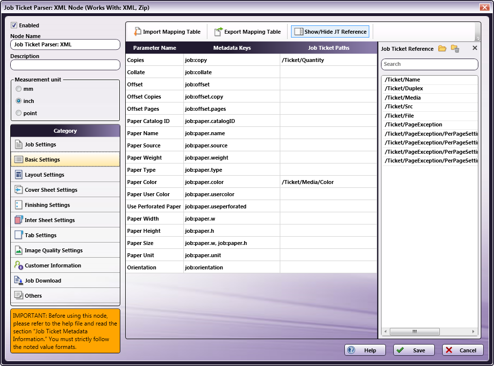 Job Ticket Parser: XML Node