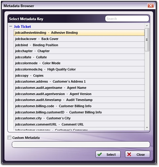 Job Ticket Metadata Information