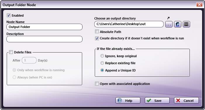 Output Folder example