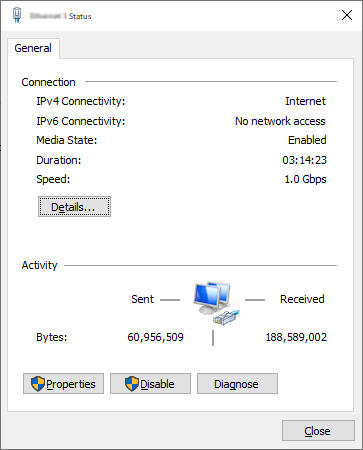Local Area Connection Status Window