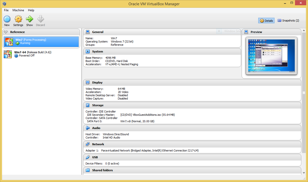 VirtualBox Manager